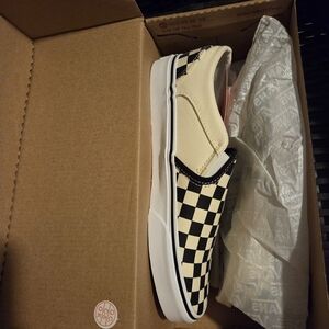Vans Black and Cream Checkerboard Slip-Ons